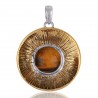 Silver and Brass Two Tone Two Metal Pendant with Tiger Eye Gemstone