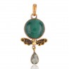 Gold Plated Green Amethyst and Malachite Natural Gemstone Pendant