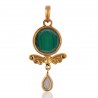 Gold Plated Green Amethyst and Malachite Natural Gemstone Pendant