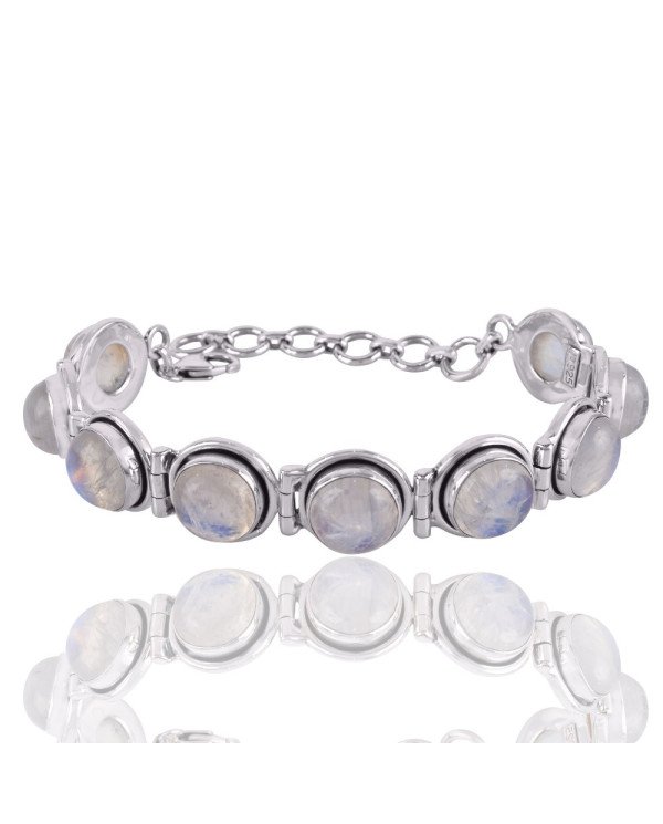 Rainbow Moonstone Gemstone 925 Solid Sterling Silver Bracelet.
