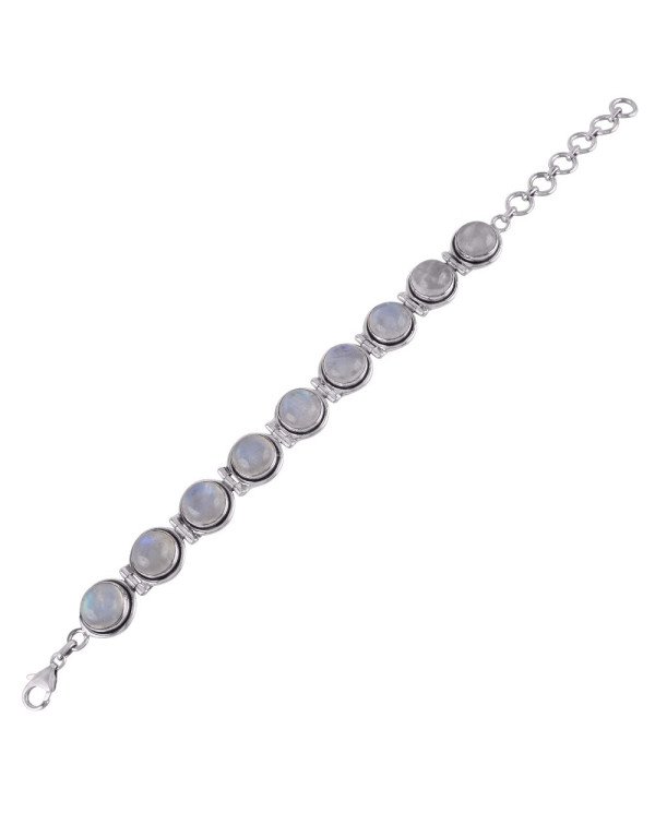 Rainbow Moonstone Gemstone 925 Solid Sterling Silver Bracelet.