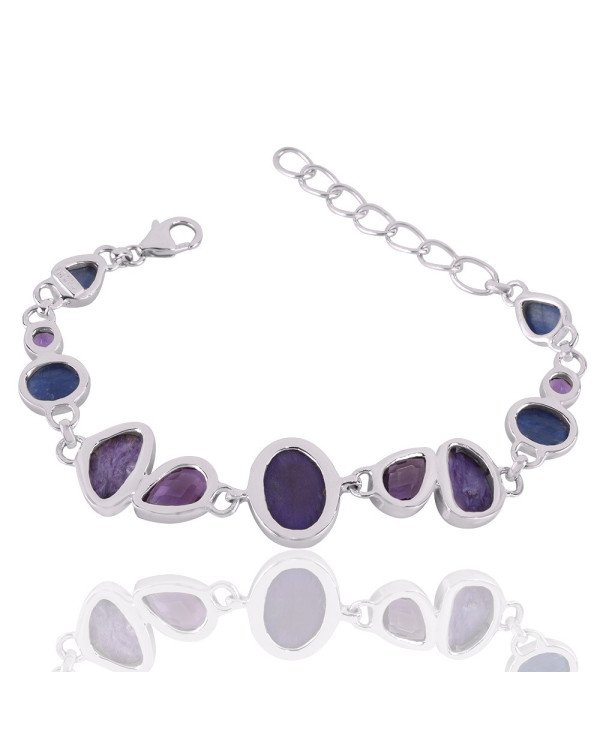 Charoite Amethyst and Kyanite 925 Silver Bracelet