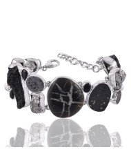 Septarian Shifer Pyrite Meteorite Hematite Onyx and Taktite Solid Silver Bracelet