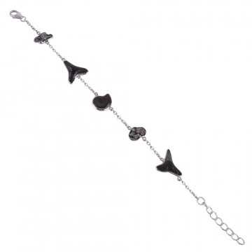 Fossil Ammonite Shark Tooth and Meteorite Sterling Silver Bracelet