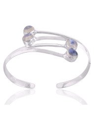 Rainbow Moonstone and Sterling Silver Cuff Bangle Bracelet
