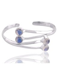 Rainbow Moonstone and Sterling Silver Cuff Bangle Bracelet