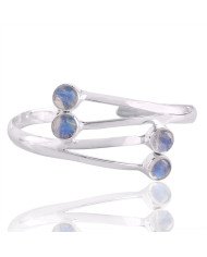 Rainbow Moonstone and Sterling Silver Cuff Bangle Bracelet