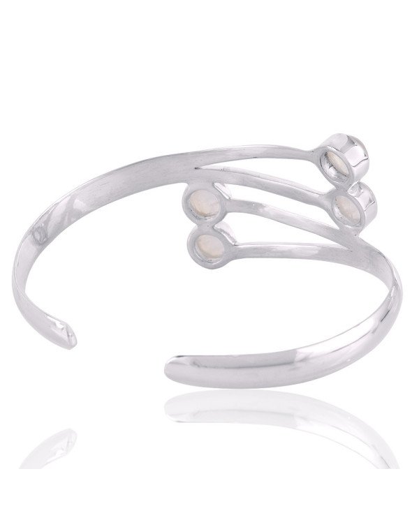 Rainbow Moonstone and Sterling Silver Cuff Bangle Bracelet