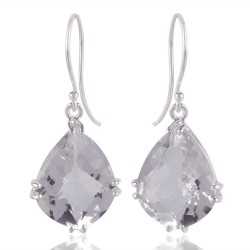 Tear Drop Crystal Quartz Solid Silver Dangle Earrings