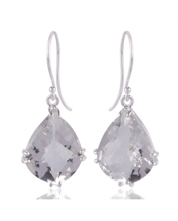 Tear Drop Crystal Quartz Solid Silver Dangle Earrings