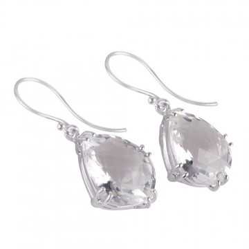 Tear Drop Crystal Quartz Solid Silver Dangle Earrings