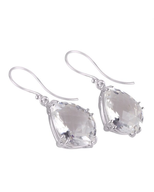 Tear Drop Crystal Quartz Solid Silver Dangle Earrings
