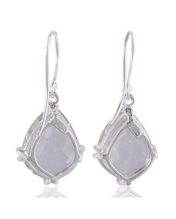 Tear Drop Crystal Quartz Solid Silver Dangle Earrings