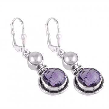 White Pearl and Amethyst Sterling 925 Silver Earrings