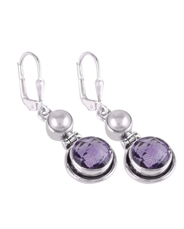 White Pearl and Amethyst Sterling 925 Silver Earrings