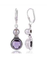 White Pearl and Amethyst Sterling 925 Silver Earrings