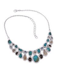 Blue Turquoise Rutilated Quartz Rutile Blue Topaz and Smoky Solid Silver Necklace