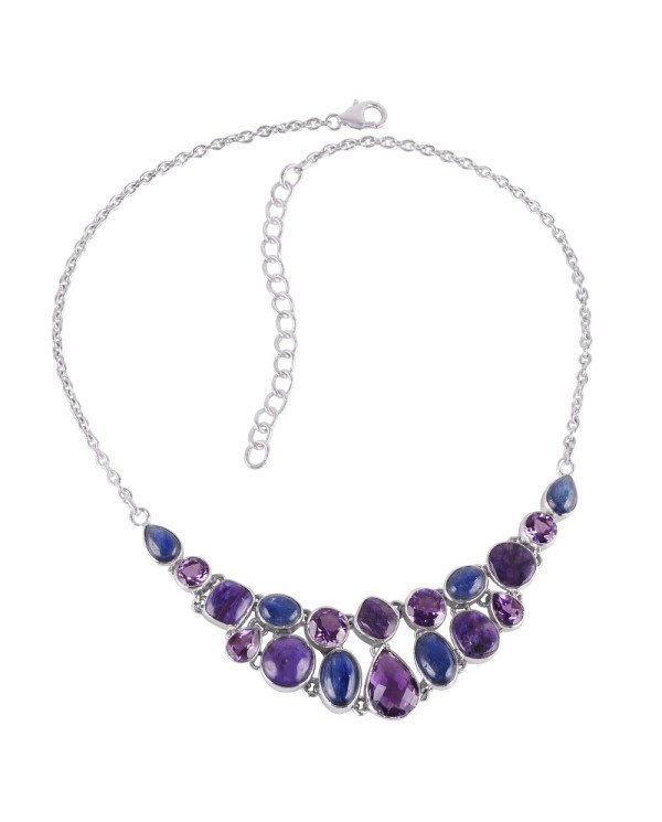 Kyanite Charoite and Amethyst 925 Silver Choker Necklace