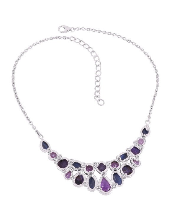 Kyanite Charoite and Amethyst 925 Silver Choker Necklace