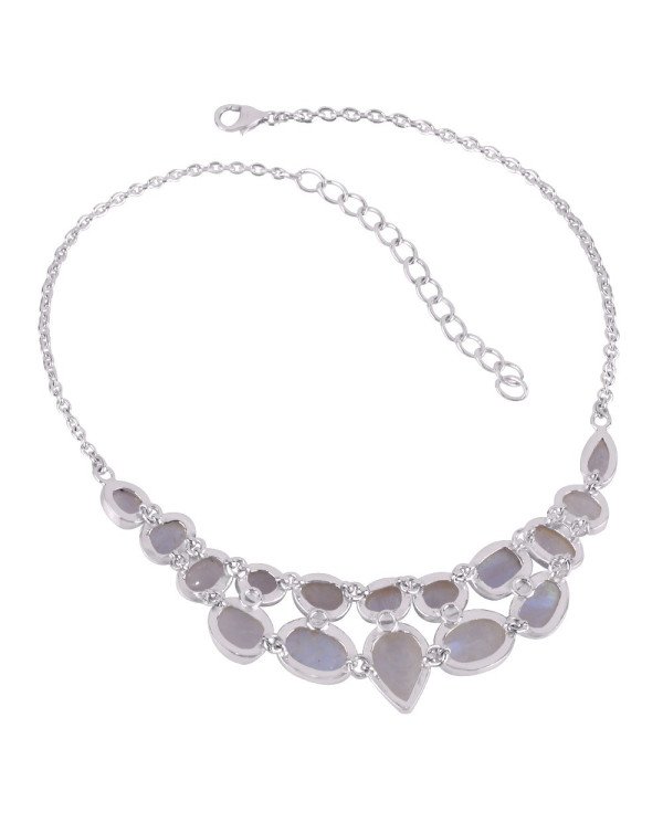 Rainbow Moonstone and Sterling Silver Gemstone Necklace