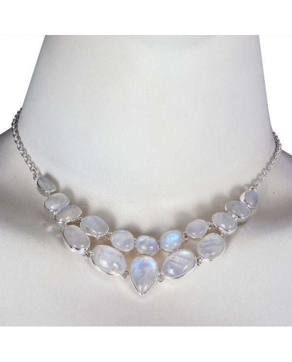 Rainbow Moonstone and Sterling Silver Gemstone Necklace