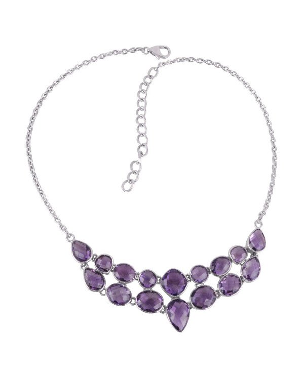Amethyst and Solid Silver Gemstone Choker Necklace