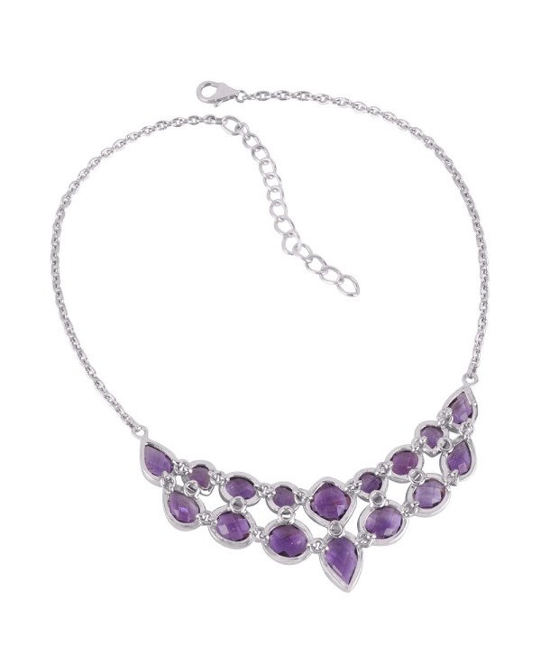 Amethyst and Solid Silver Gemstone Choker Necklace
