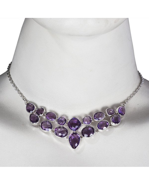 Amethyst and Solid Silver Gemstone Choker Necklace