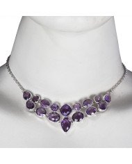 Amethyst and Solid Silver Gemstone Choker Necklace