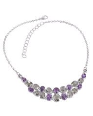 Amethyst and Green Amethyst AKA Prasiolte Gemstone Silver Necklace