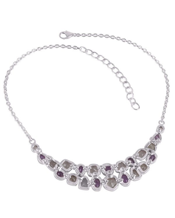 Amethyst and Green Amethyst AKA Prasiolte Gemstone Silver Necklace