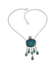 Tibetan Turquoise and Blue Topaz Sterling Silver Necklace