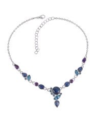 Blue Topaz Kyanite and Amethyst Solid 925 Silver Necklace