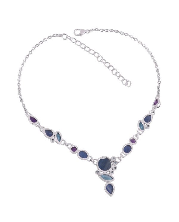 Blue Topaz Kyanite and Amethyst Solid 925 Silver Necklace