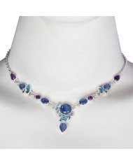 Blue Topaz Kyanite and Amethyst Solid 925 Silver Necklace