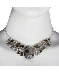 Solid 925 Silver and Russian Pyrite Ammonite Smoky Prasiolite Moldavite Gemstone Big Necklace