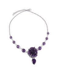 Amethyst Druzy Drusy and Faceted Gemstone Solid Siver Drop Necklace