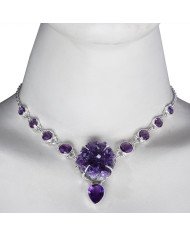Amethyst Druzy Drusy and Faceted Gemstone Solid Siver Drop Necklace