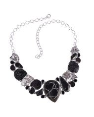 Septarian Meteorite Hematite Tektite Onyx and 925 Silver Necklace