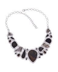 Septarian Meteorite Hematite Tektite Onyx and 925 Silver Necklace