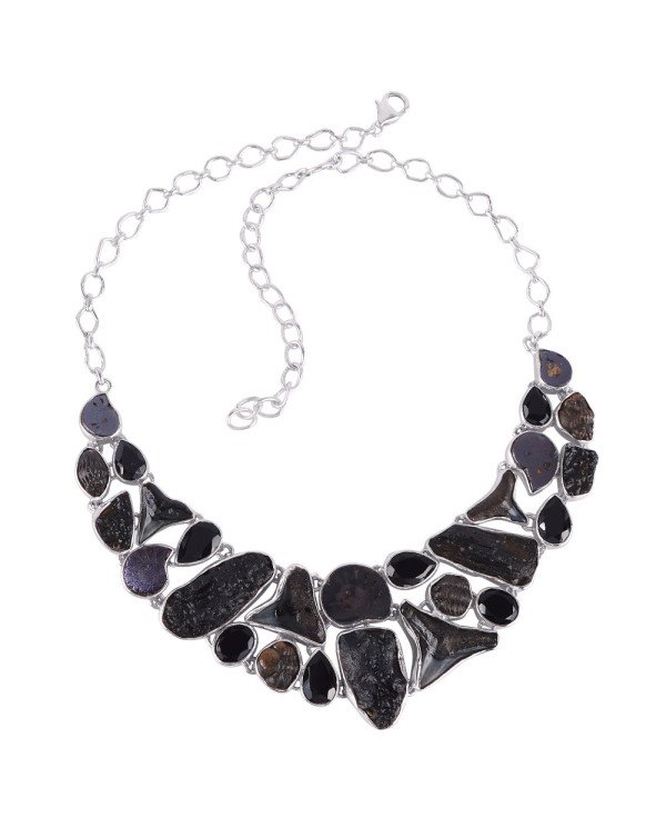 Shark Teath Tektite Trylobite Hematite Ammonite Fossil Sterling Silver Necklace