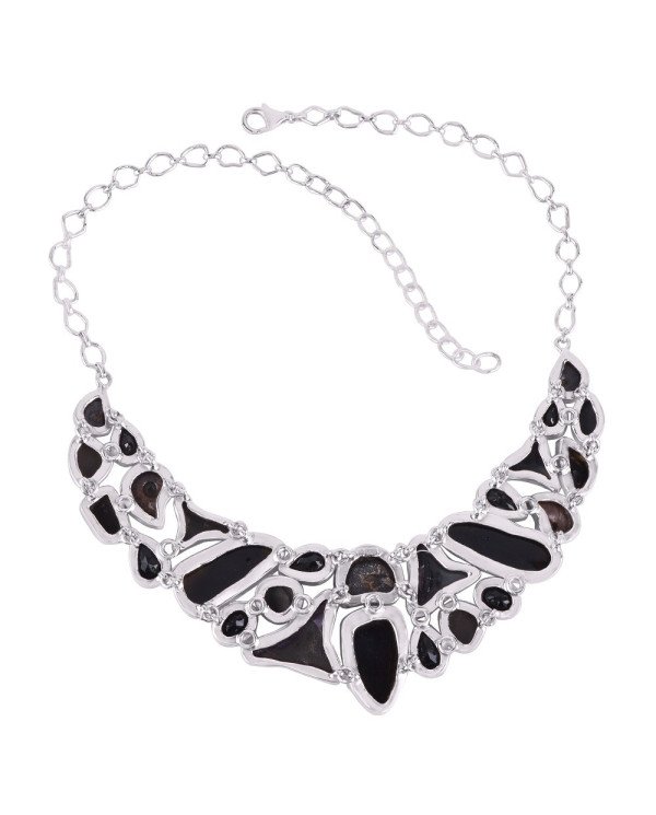 Shark Teath Tektite Trylobite Hematite Ammonite Fossil Sterling Silver Necklace