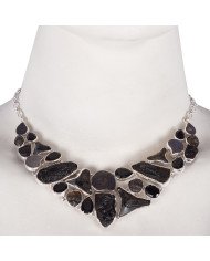 Shark Teath Tektite Trylobite Hematite Ammonite Fossil Sterling Silver Necklace