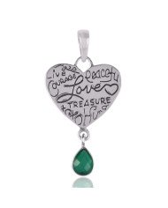 Green Onyx and 925 Silver Love Charm Dangle Pendant