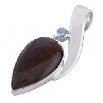 Ammolite and Blue Topaz Sterling Silver Pendant Locket