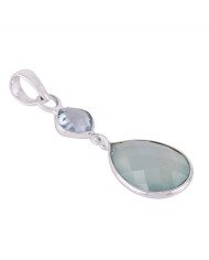 Solid 925 Silver Blue Chalcedony and Blue Topaz Dangle Drop Pendant Locket