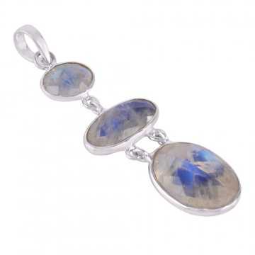 Rainbow Moonstone and Sterling Silver Dangling Pendant Necklace