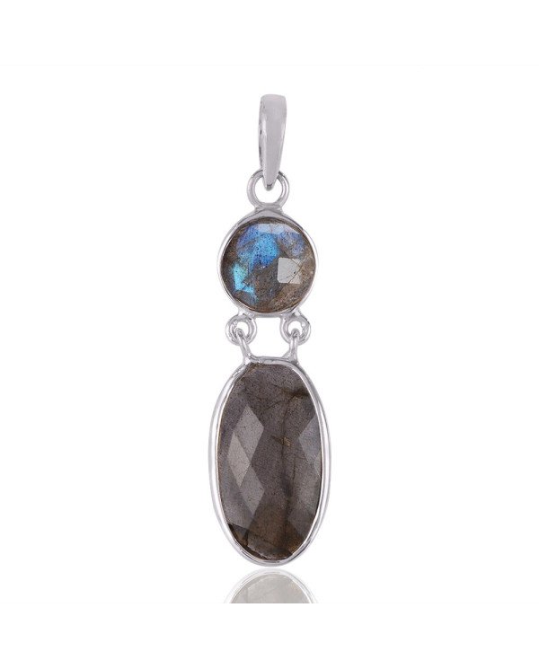 Sterling Silver and Labradorite Gemstone Dangle Pendant Necklace