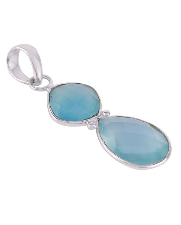 Blue Chalcedony and Sterling Silver Pendant Necklace