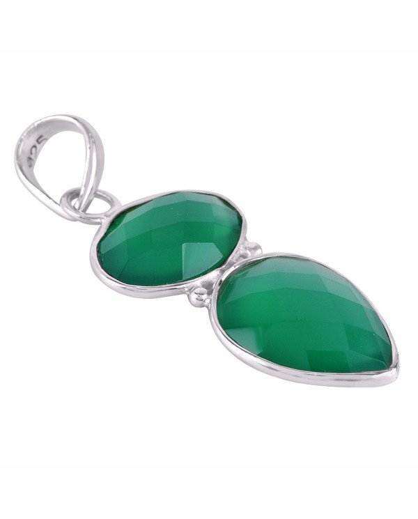 Green Onyx and Sterling Silver Pendant Necklace